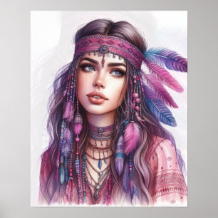 Boho Girl AI Art Bohemian Fashion Poster