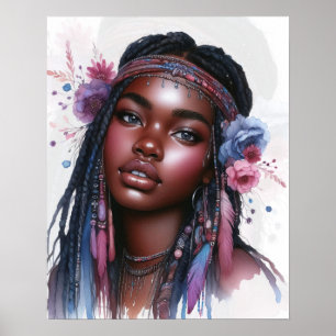 Boho Girl AI Art Bohemian Fashion Poster