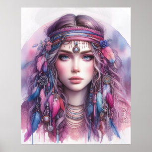 Boho Girl AI Art Bohemian Fashion Poster
