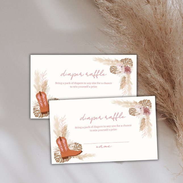 Boho Girl Boots Pampas Diaper Raffle Baby Shower  Enclosure Card (Boho Girl Boots Pampas Diaper Raffle Baby Shower Enclosure Card)
