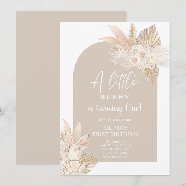 Boho Girl Bunny Rabbit Birthday Invitation (Front/Back)