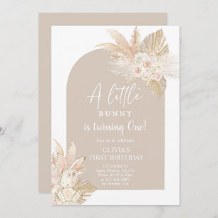 Boho Girl Bunny Rabbit Birthday Invitation