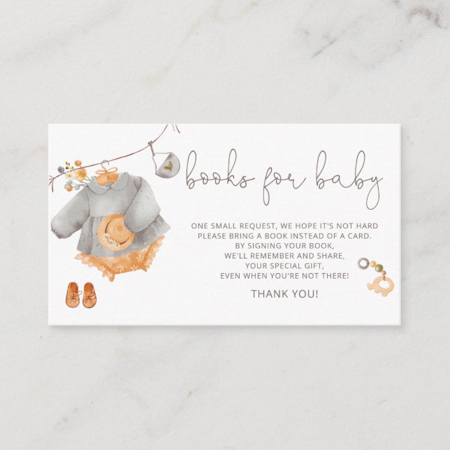Boho Girl Clothes Baby Shower Books for Baby Enclosure Card (Front)