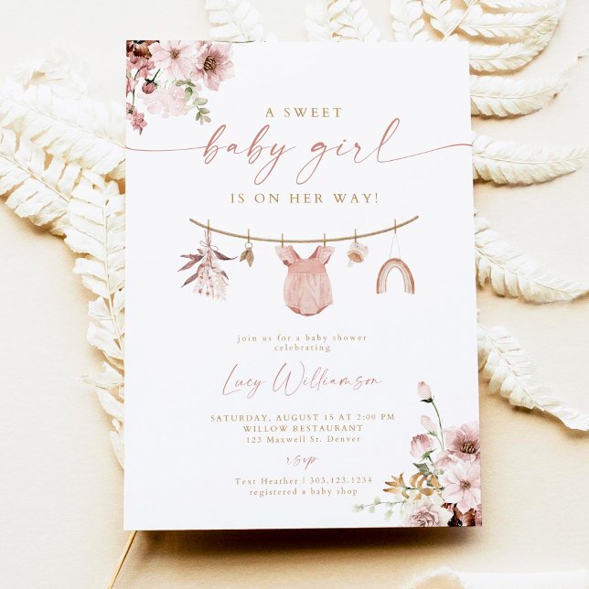 Boho Girl Clothesline Baby Shower Invitation Sweet (Creator Uploaded)