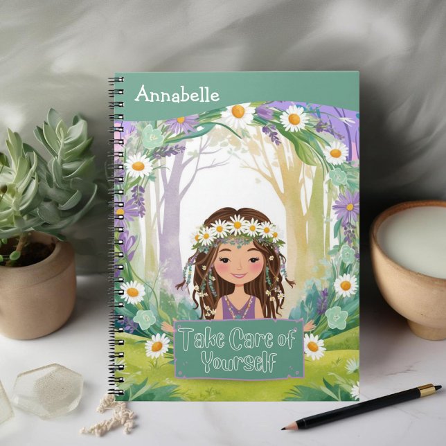 Boho Girl Green "Take Care of Yourself" Notebook (Creator Uploaded)