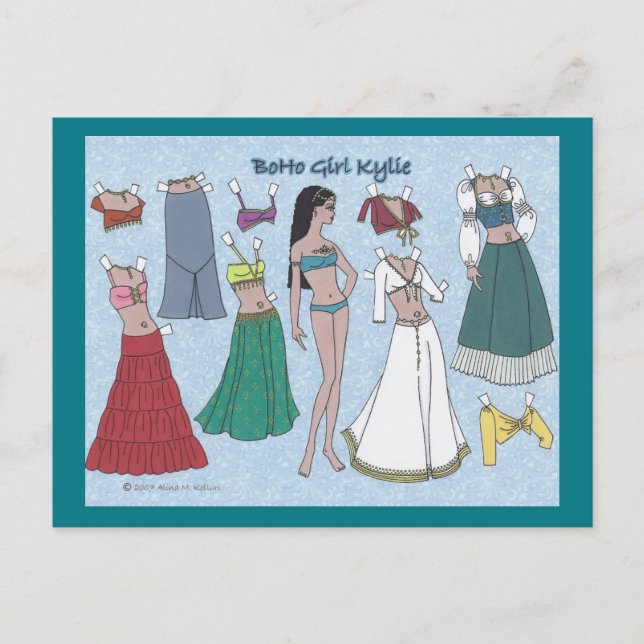 BoHo Girl Kylie Paper Doll Postcard (Front)