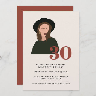 Boho Girl Mod Minimalist Terracotta 30th Birthday Invitation