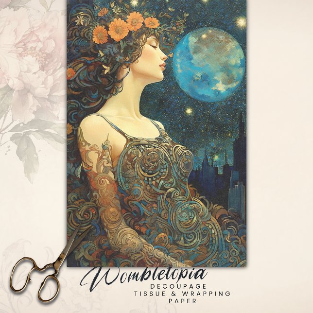 Boho Girl Overlooking City Art Nouveau Decoupage Tissue Paper (Creator Uploaded)
