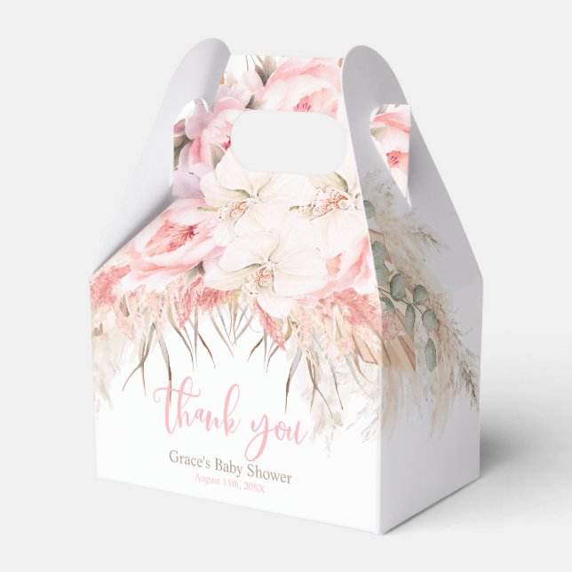 Boho Girl Pampas Orchid Peonies Baby Shower Favour Box (Front Side)