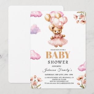 boho Girl pink Babyshower Invitation Bear