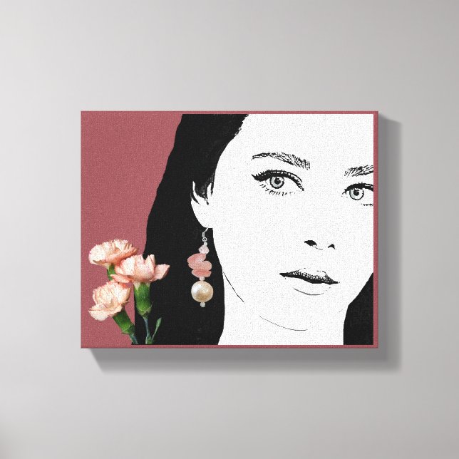 Boho girl pink flowers fashion illustration trendy canvas print (Front)