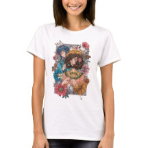 Boho Girl with Floral T-Shirt