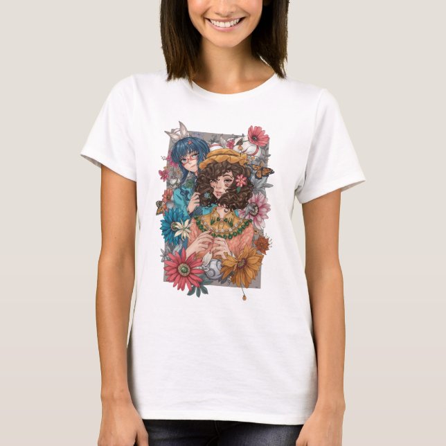 Boho Girl with Floral T-Shirt  (Front)