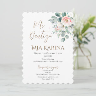 Boho girl's baptism with a bear in clouds invitation