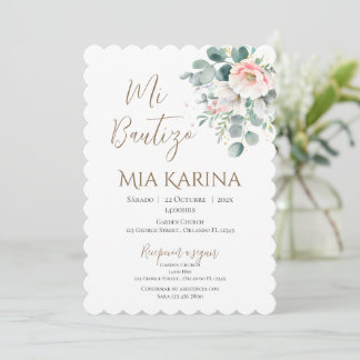 Boho girl's baptism with a bear in clouds invitation