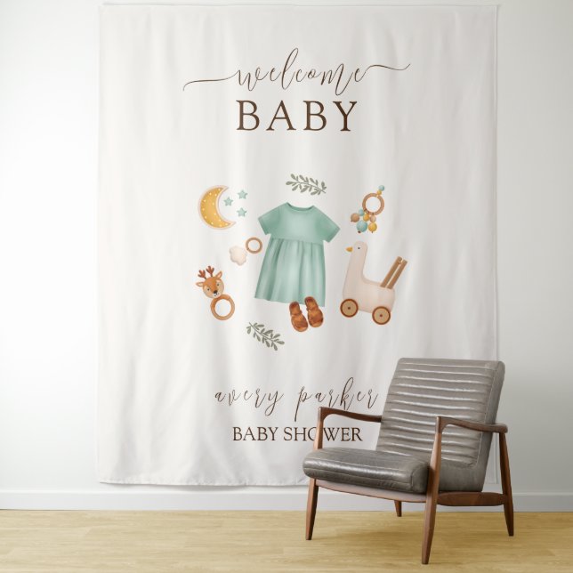 Boho Girls Clothes Baby Shower Welcome Sign  Tapestry (In Situ)