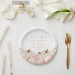 Boho Girls Pampas Grass Pumpkin Custom Paper Plate