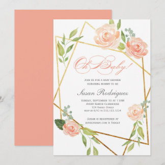 Boho Glam Baby Shower Invitation Gold Floral