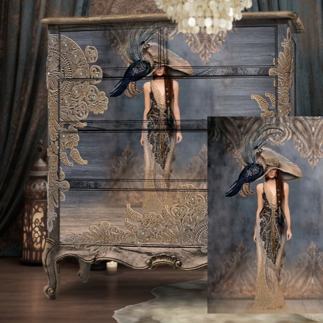 Boho Glam Portrait Art Woman Standing Tissue Paper (Creator Uploaded)