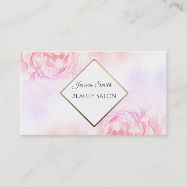 Boho Glamourous elegant chic watercolor peony Business Card (Front)