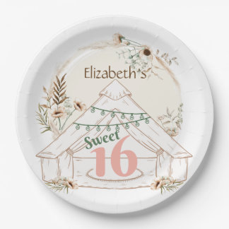 Boho Glamping Sweet 16 Birthday Party Paper Plates