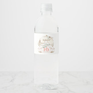 Boho Glamping Sweet 16 Birthday Water Bottle Label