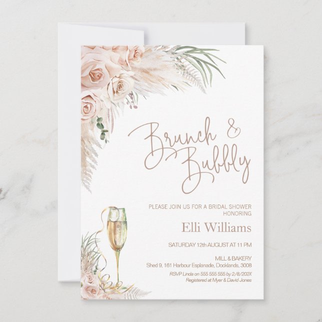 Boho Glass Floral Bridal & Bubbly Bridal Shower Invitation (Front)