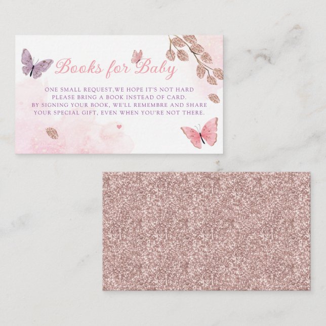 Boho Glitter Books for Baby Butterfly Baby Shower Enclosure Card (Front/Back)
