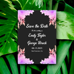Boho Glow Neon Colours Black Floral Wedding Save The Date