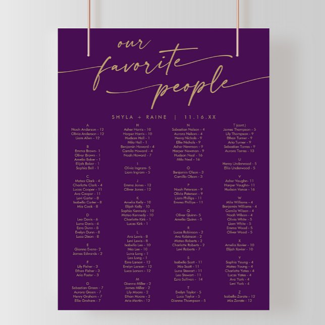 Boho Gold and Purple Printable Seating Chart (Creator Uploaded)