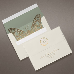 Boho Gold and Sage Green Wedding Envelope