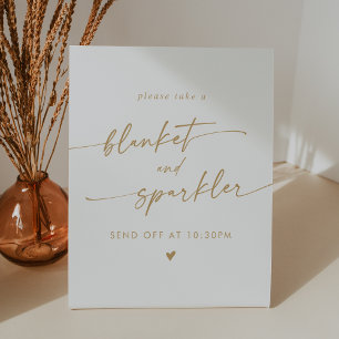 Boho Gold and White Blanket Sparkler Exit Wedding Pedestal Sign