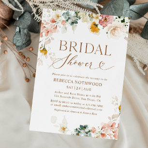 Boho Gold Blush Pink Floral Bridal Shower Invitation