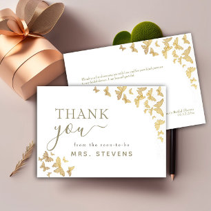 Boho Gold Butterfly Script Bridal Shower Thank You Card