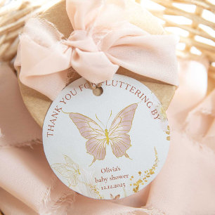 Boho gold butterfly thank you for fluttering by favour tags