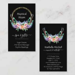 Boho Gold Crystal Cluster Flowers Feathers Busines Business Card