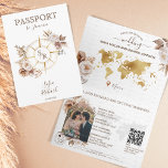 Boho Gold Destination Wedding Passport QR Code Invitation<br><div class="desc">Modern and Boho Floral Invitation Wedding Destination,  like passport. Compass monogram crest on the front page,  with boho beige,  ivory and blush pink flowers and pampas grass Perfect design for your summer beach wedding. Add the QR code of your wedding website</div>