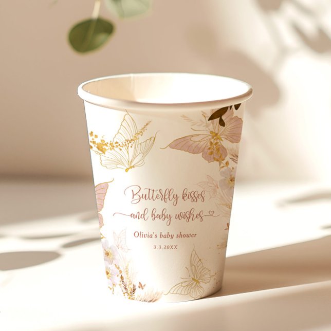 Boho gold foil butterfly kisses baby shower paper cups (Creator Uploaded)