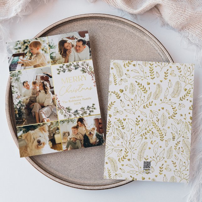 Boho Gold Foil Elegant Photo Christmas Card (Creator Uploaded)