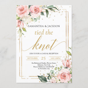 Boho Gold frame blush pink floral tied the knot Invitation