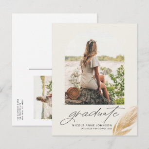Boho Gold Glitter Feather Arch Photo Graduation Invitation Postcard