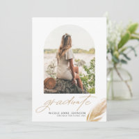 Boho Gold Glitter Feather White Photo Graduation