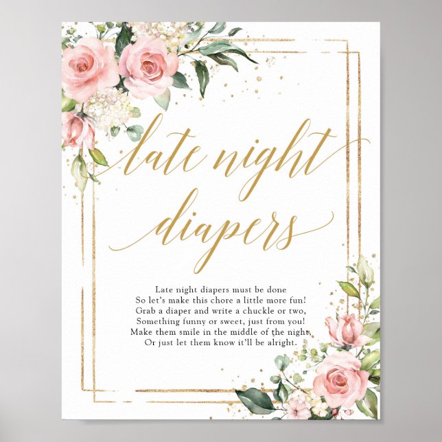 Boho gold glitter floral late night diapers sign (Front)