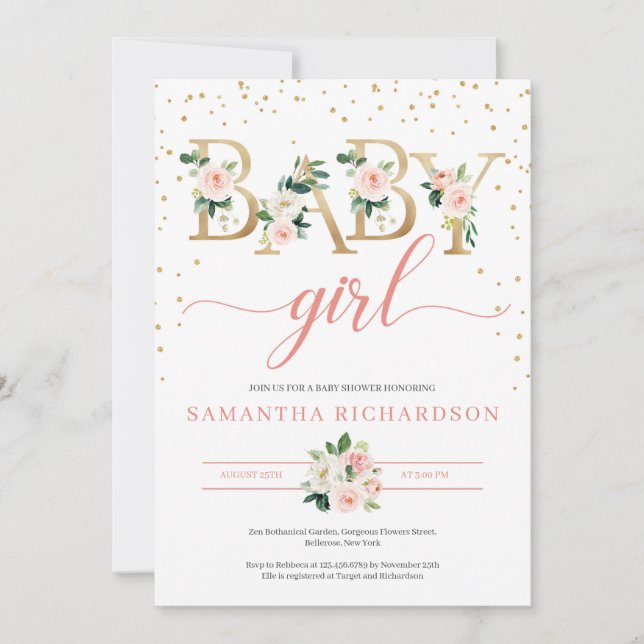 Boho Gold Letters Baby Shower Invitation Blush (Front)