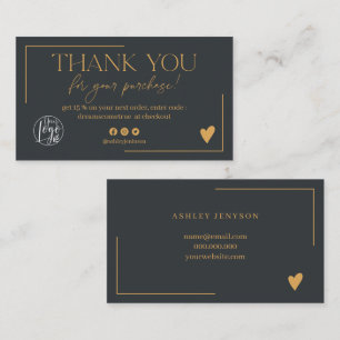 Boho gold navy blue script order thank you business card