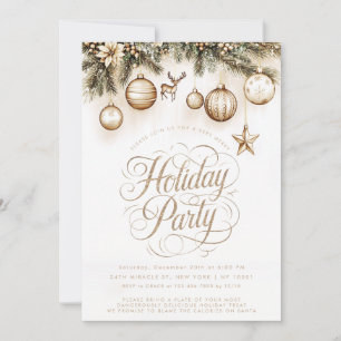 Boho Gold Ornaments Baubles Christmas Party Invitation