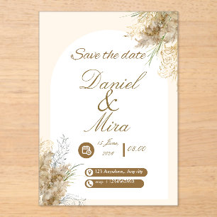 Boho Gold Pampas Arch Fully Editable Wedding Acrylic Invitations