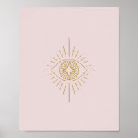 Boho Gold & PinkDiamond Eye Dorm Room Wall Art | 