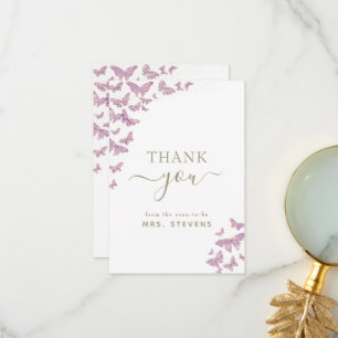 Boho Gold Purple Butterfly Bridal Shower Thank You Card