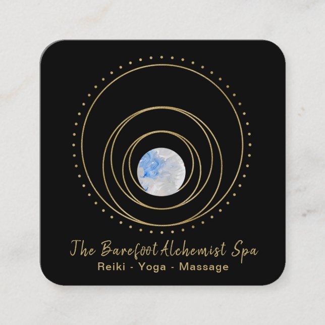 *~*  Boho Gold Sacred Geometry Luna Lunar Moon Square Business Card (Front)